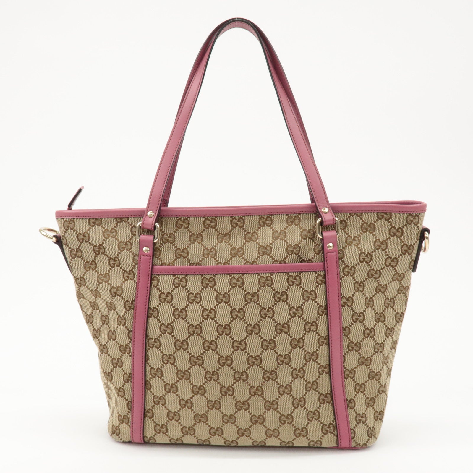 GUCCI GG Canvas Leather 2way Tote Bag Hand Bag Beige Pink 388929