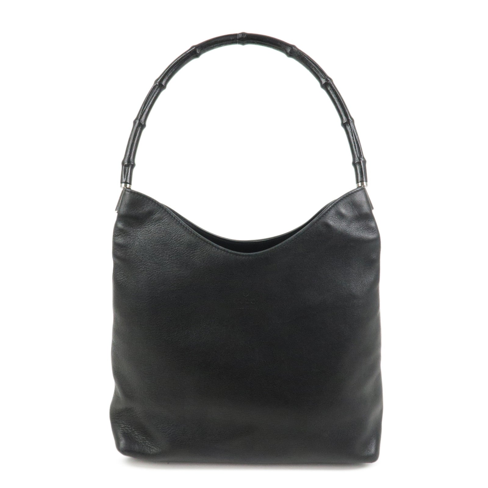 GUCCI Bamboo Leather Shoulder Bag Hand Bag Black 001?3244
