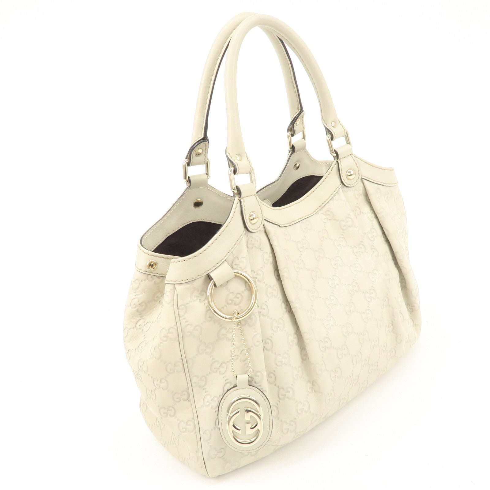 GUCCI Sukey Guccissima Leather Tote Bag Hand Bag Ivory 211944