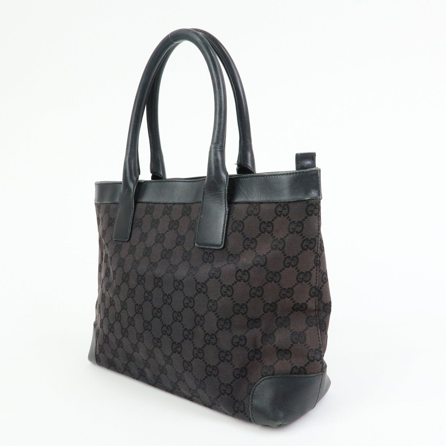 GUCCI GG Canvas Leather Tote Bag Hand Bag Black 002?1119?1705