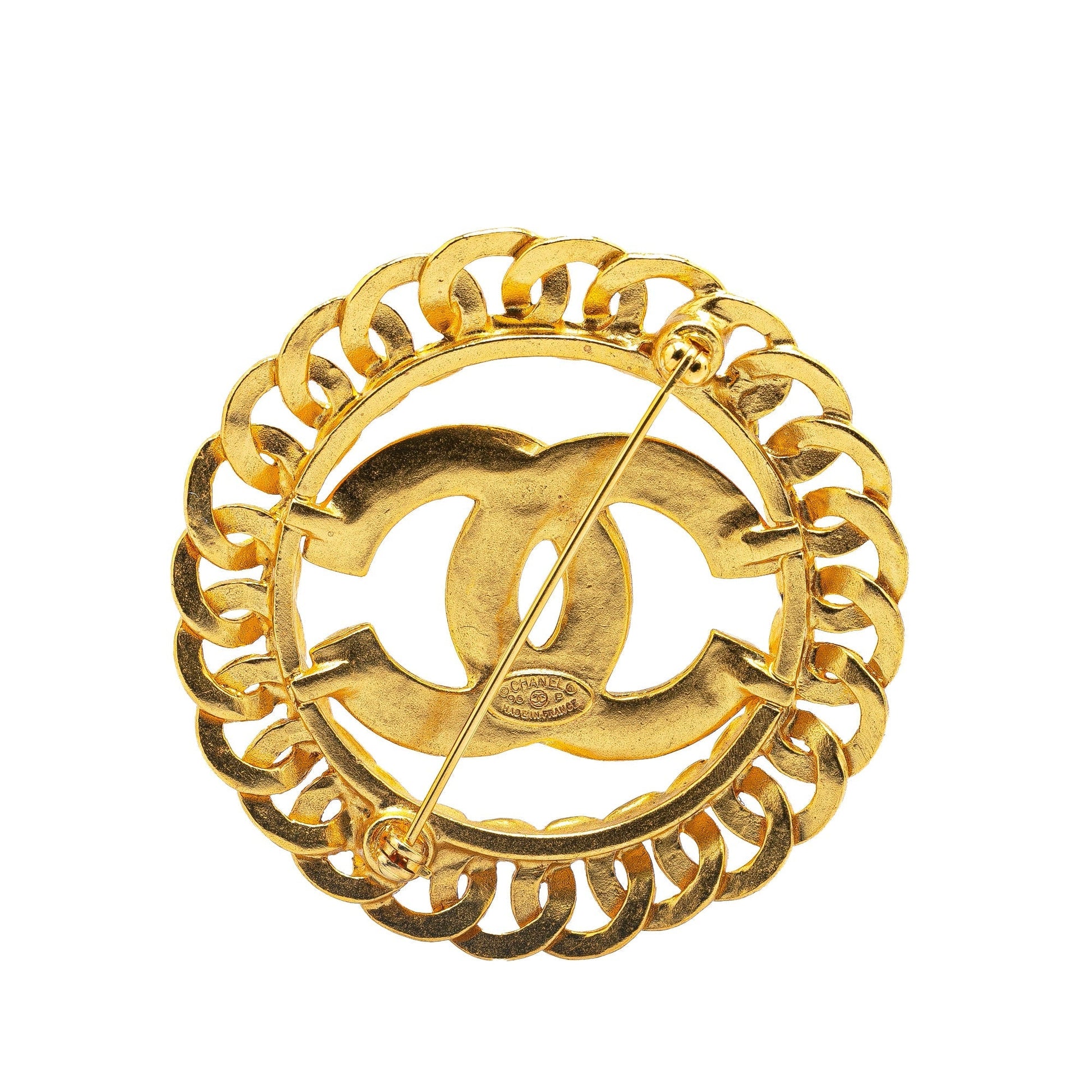 Gold Chanel Gold Plated CC Chain Brooch