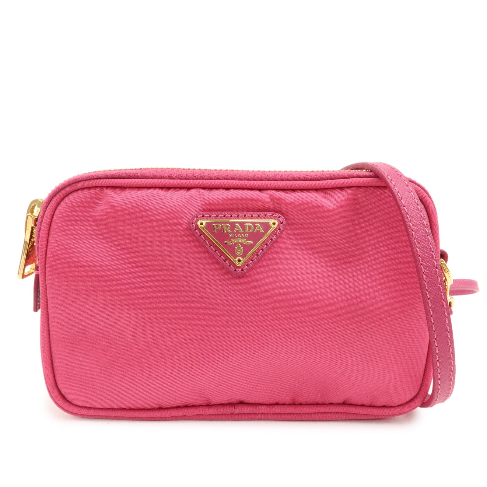 Shoulder Bag Triangle Leather Nylon Saffiano Saffiano Leather Pink