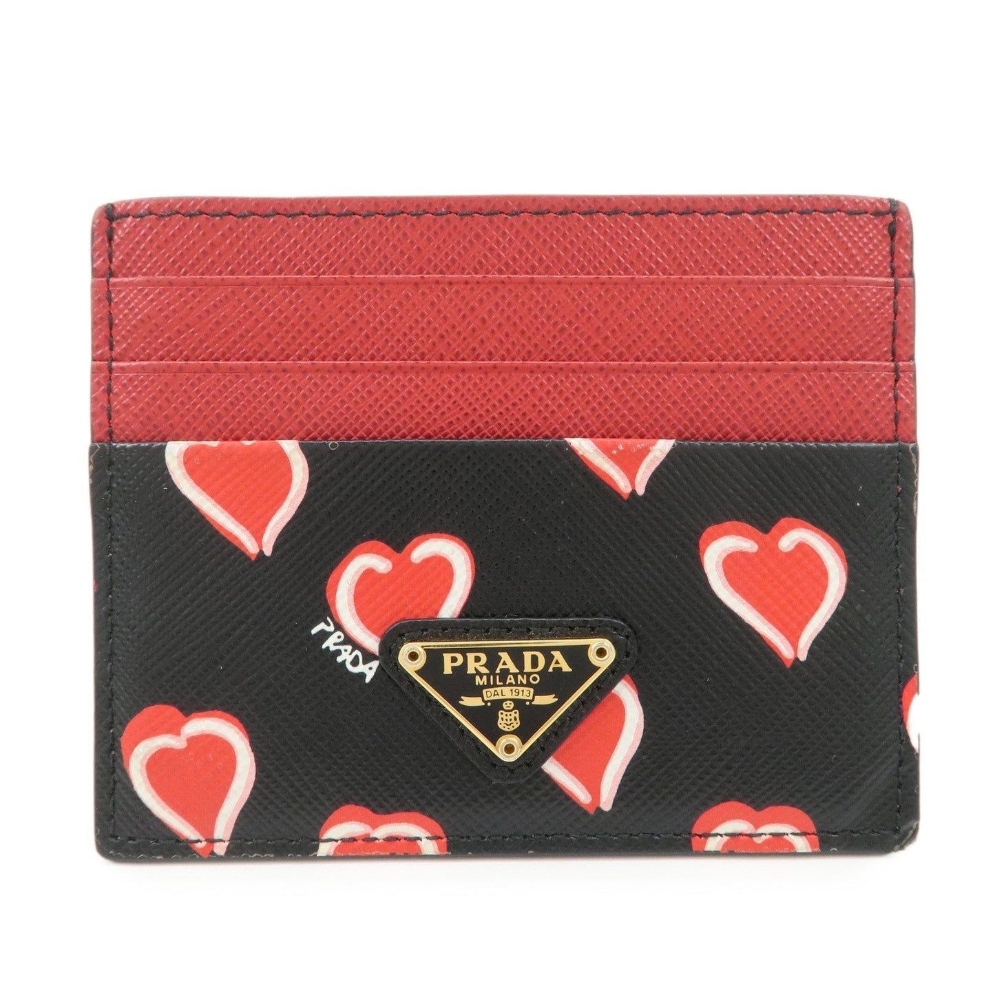 Heart Card Case Leather Saffiano Black Handbag