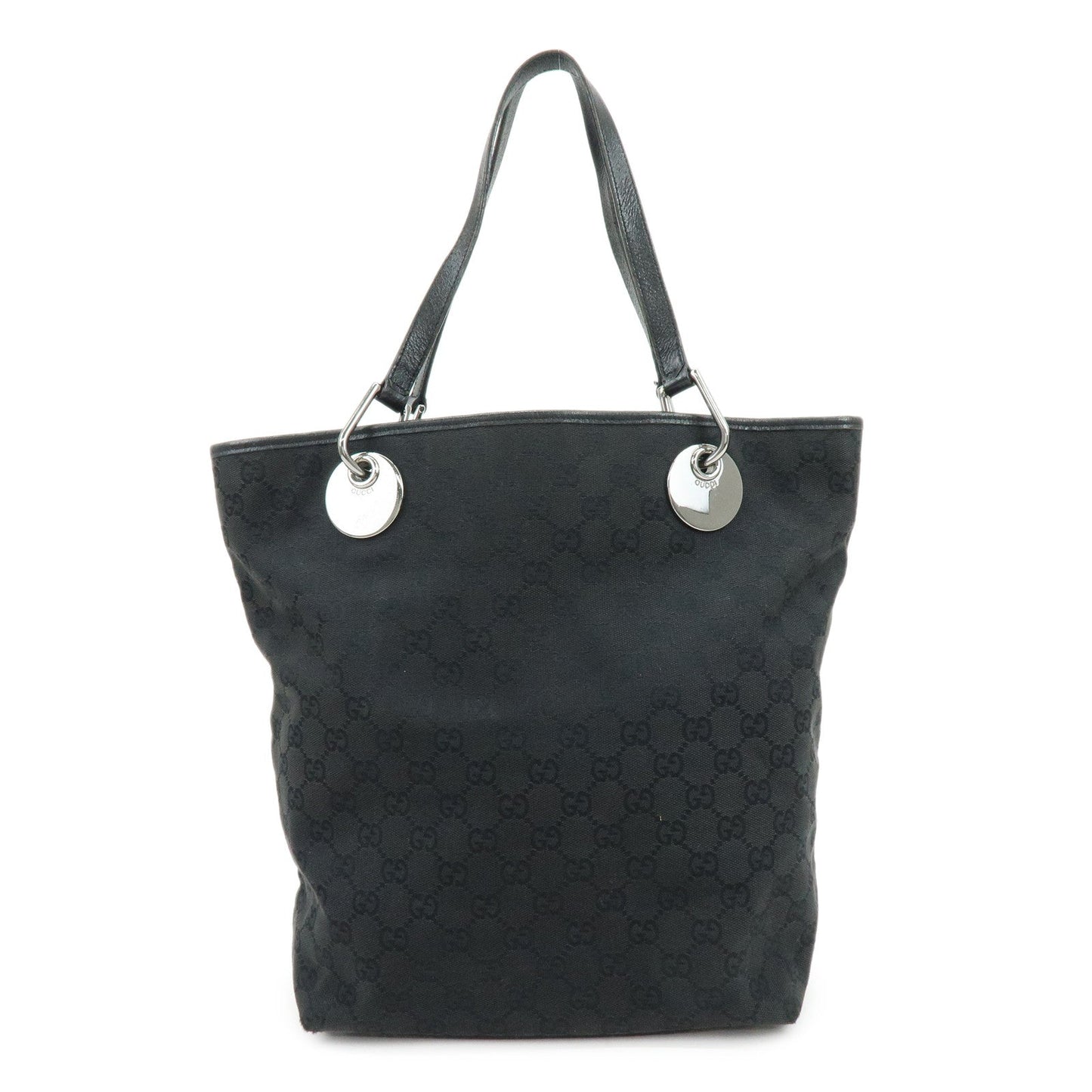 GUCCI GG Canvas Leather Tote Bag Shoulder Bag Black 120836