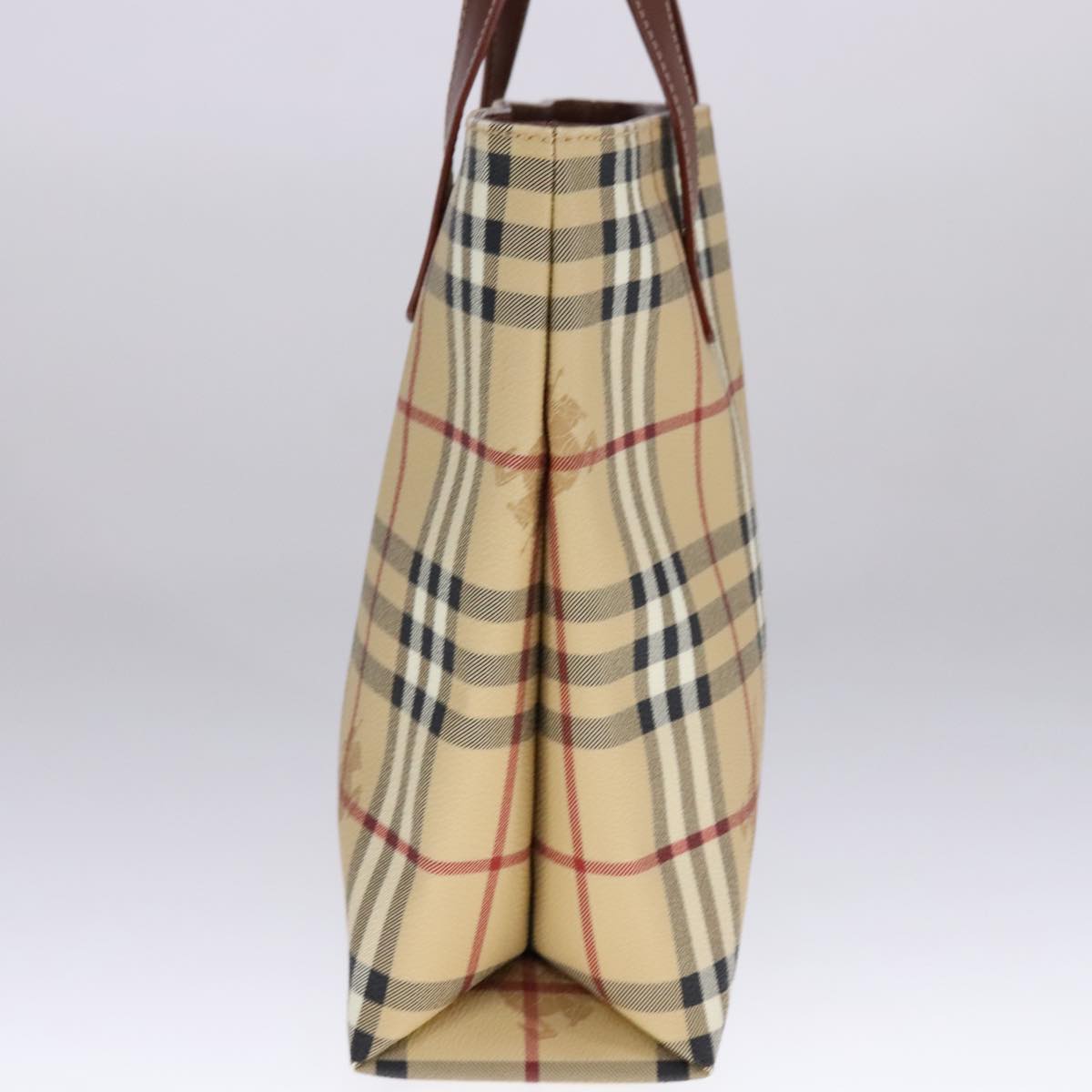 Burberry Haymarket Tote Bag Leather Beige