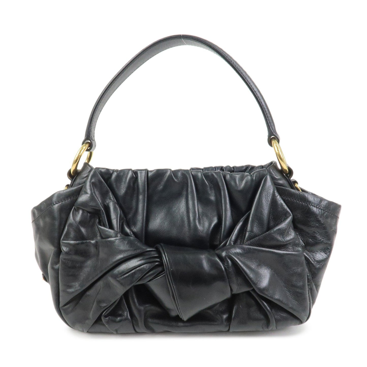 Triangle 2Way Bag Hand Bag Leather Black Logo Handbag