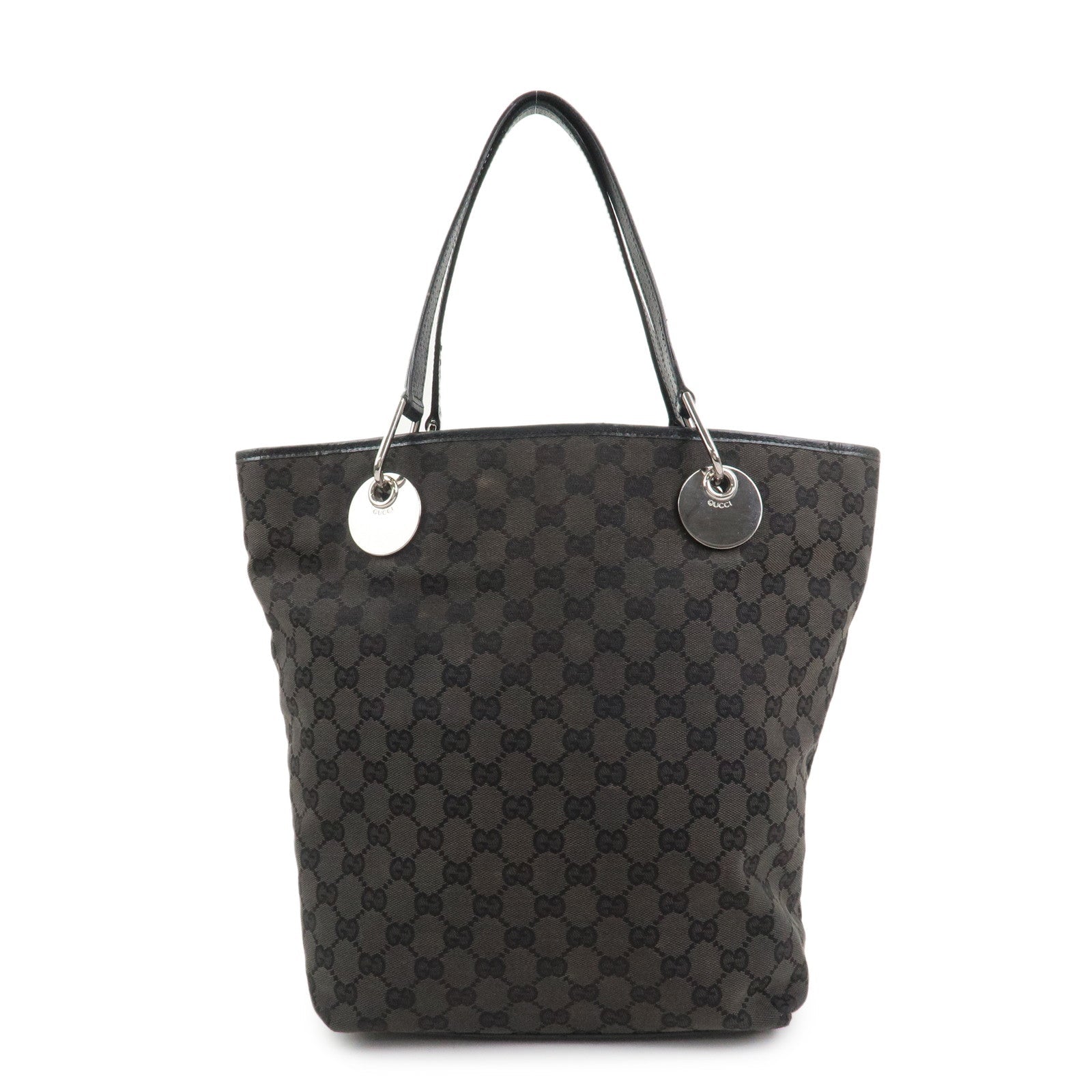 GUCCI GG Monogram Canvas Leather Tote Bag Hand Bag Black 120836
