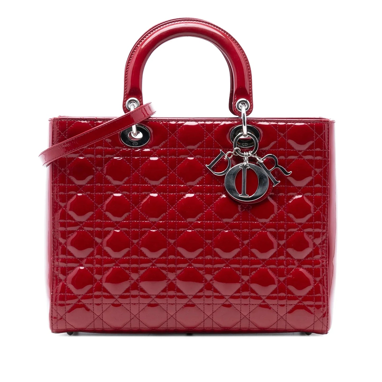 Dior Handbag Cannage Lady Satchel Patent Red Large Satchel Bag