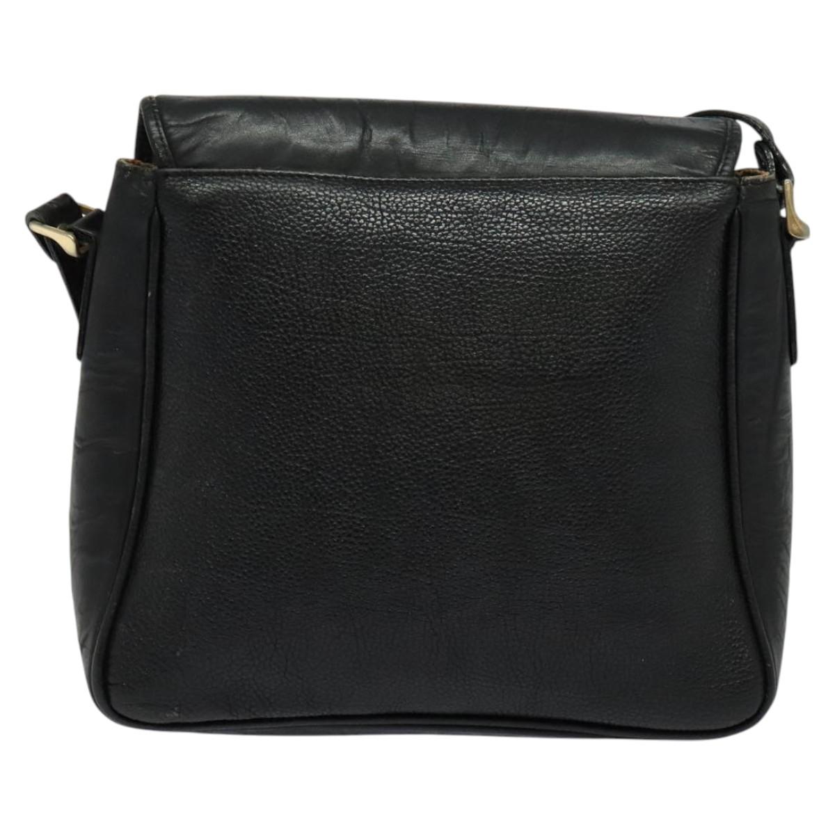 Burberry Label Shoulder Bag Leather Black Blue