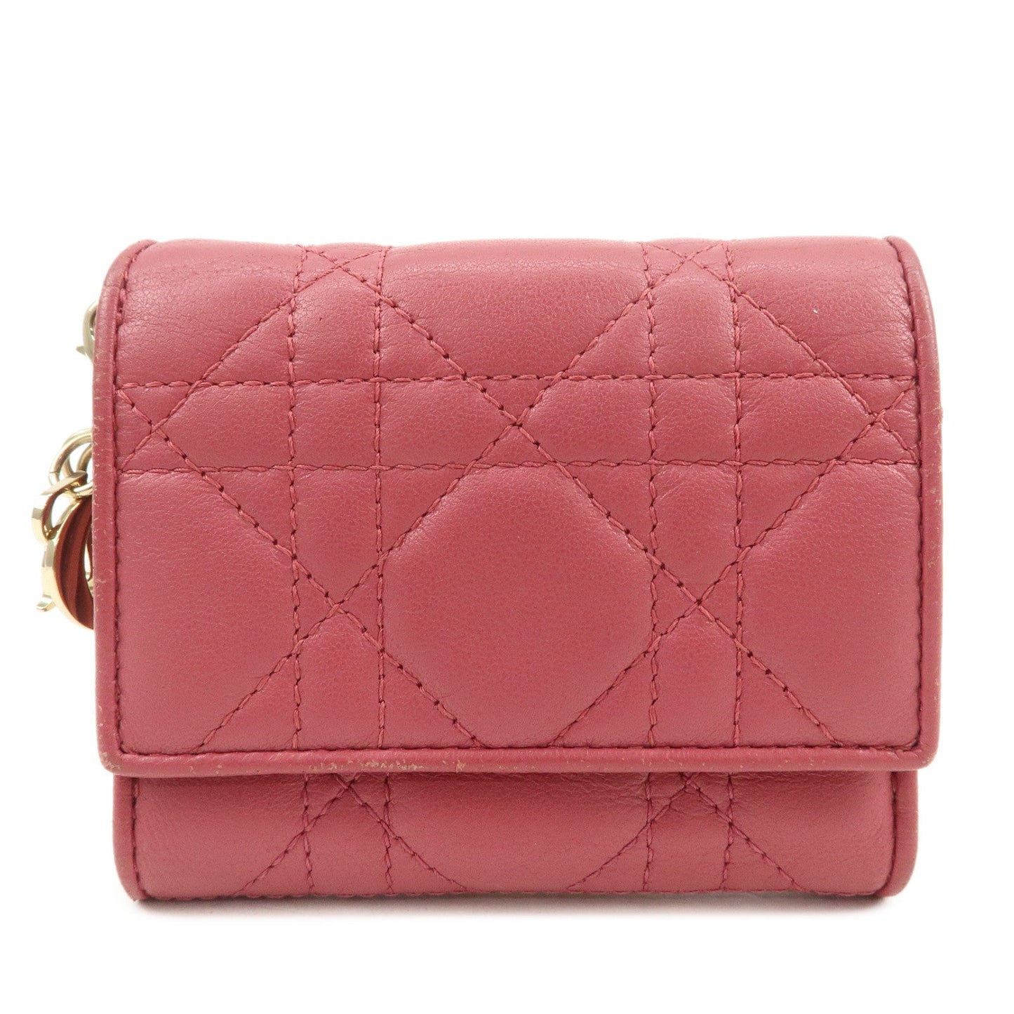 Dior Handbag Christian Cannage Bi-fold Compact Wallet Leather Pink