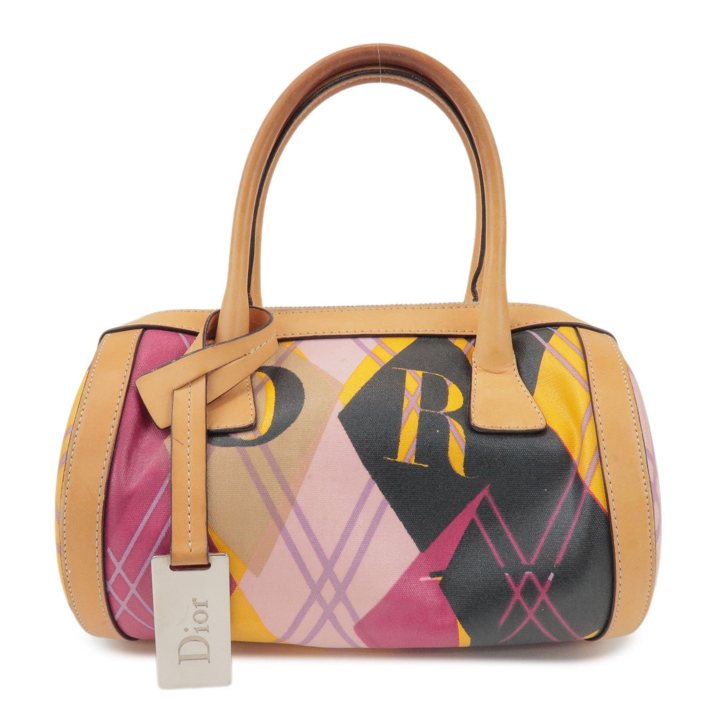 Dior Handbag Christian PVC Hand Bag Light Leather Brown Pink