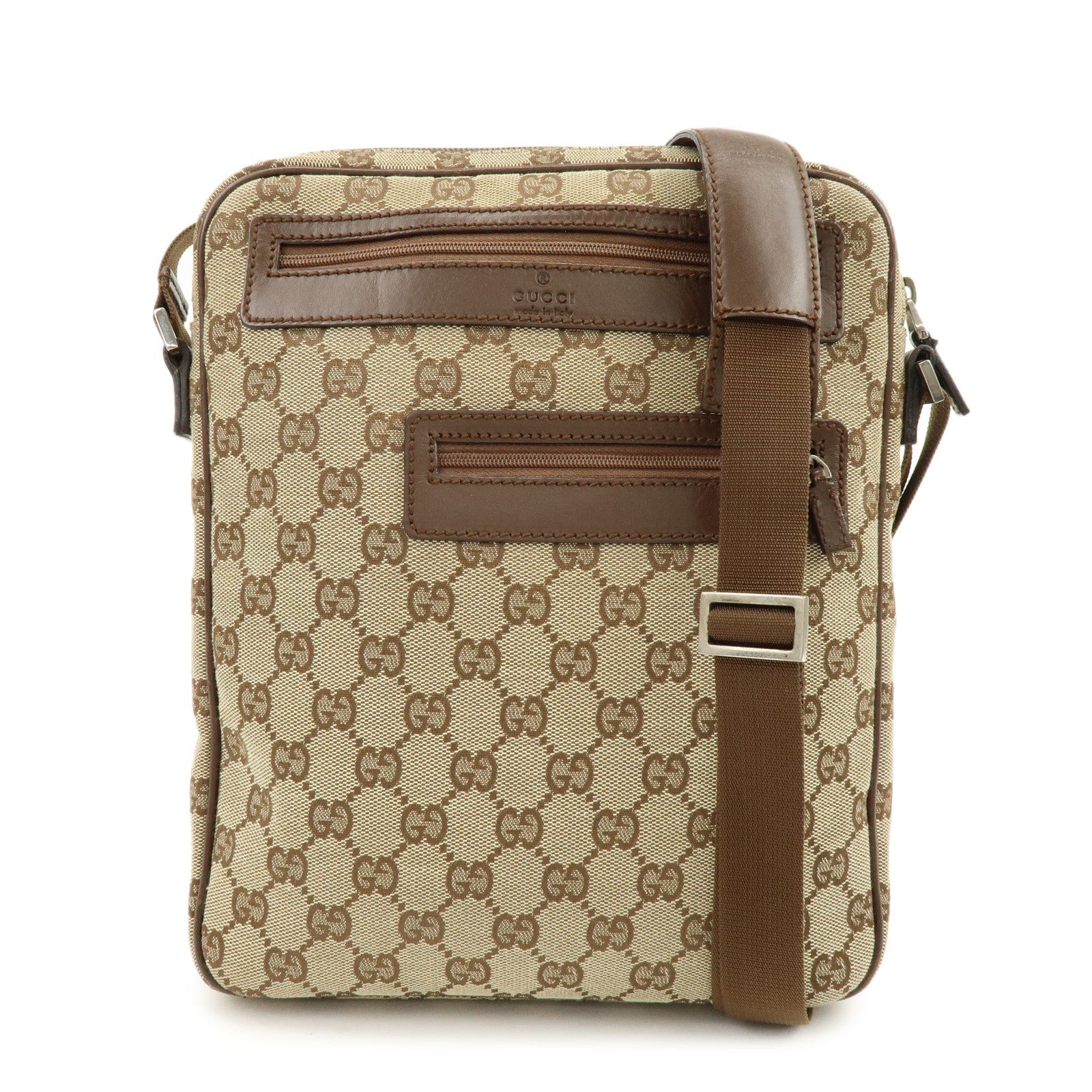 GUCCI GG Canvas Leather Shoulder Bag Crossbody Bag Brown 92551
