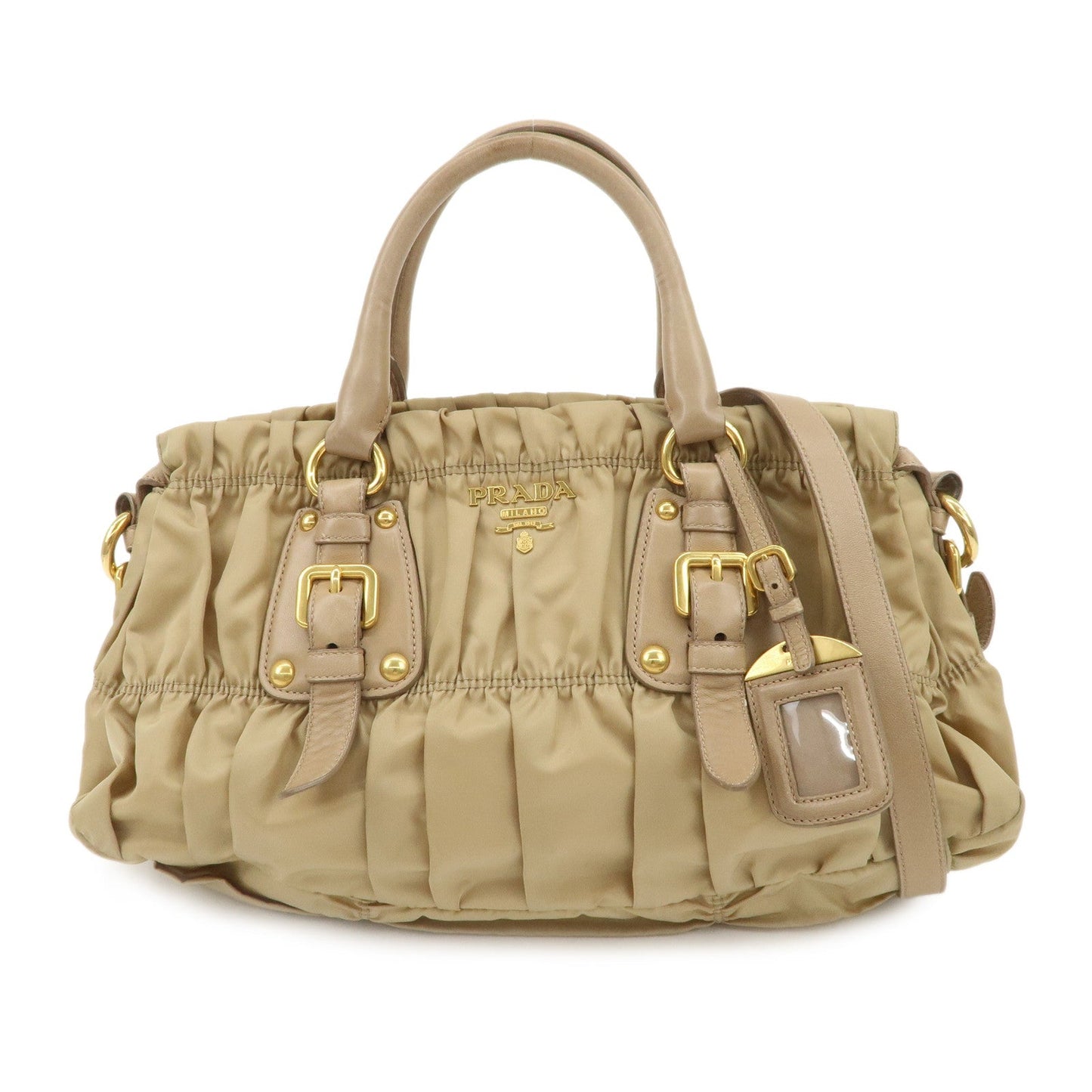 Shoulder Bag 2Way Hand Bag Leather Nylon Beige