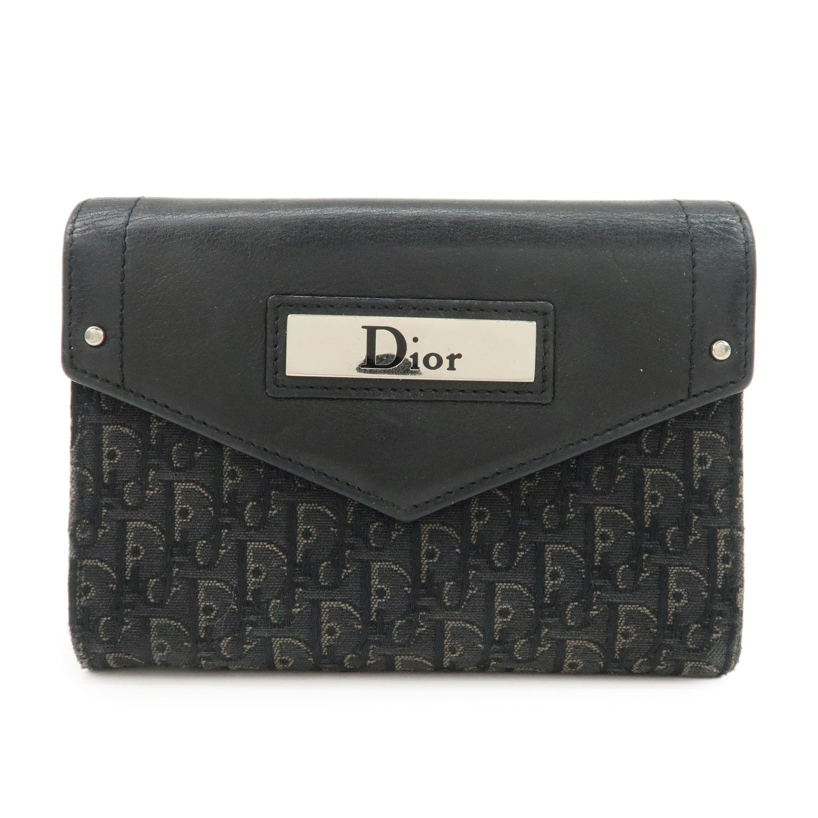 Dior Handbag Christian Trotter Tri-Hold Wallet Leather Canvas Black