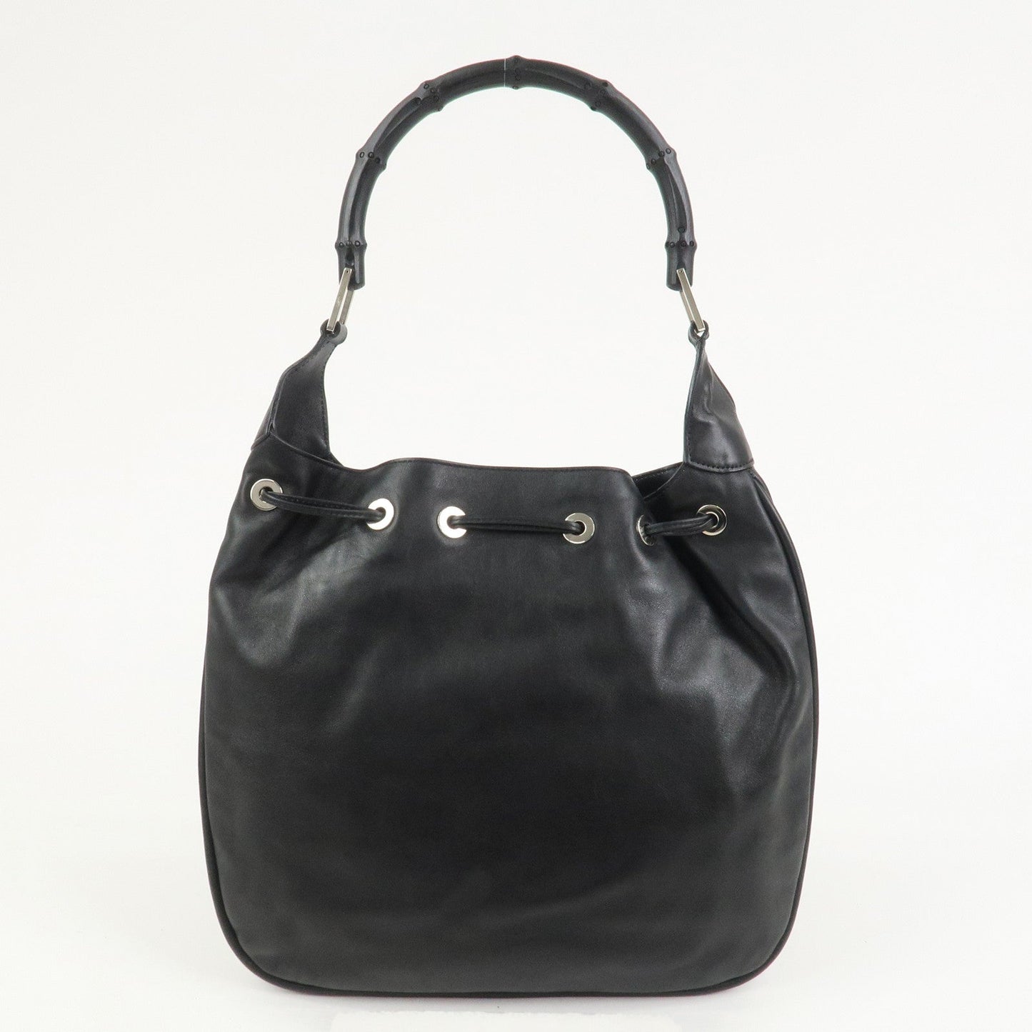 GUCCI Bamboo Leather Shoulder Bag Hand Bag Black 001?4033