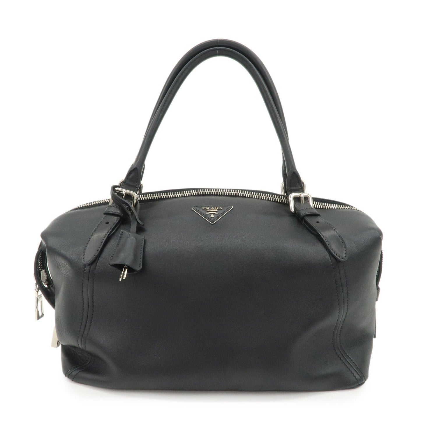 Shoulder Bag Triangle Boston Bag Leather Black Logo