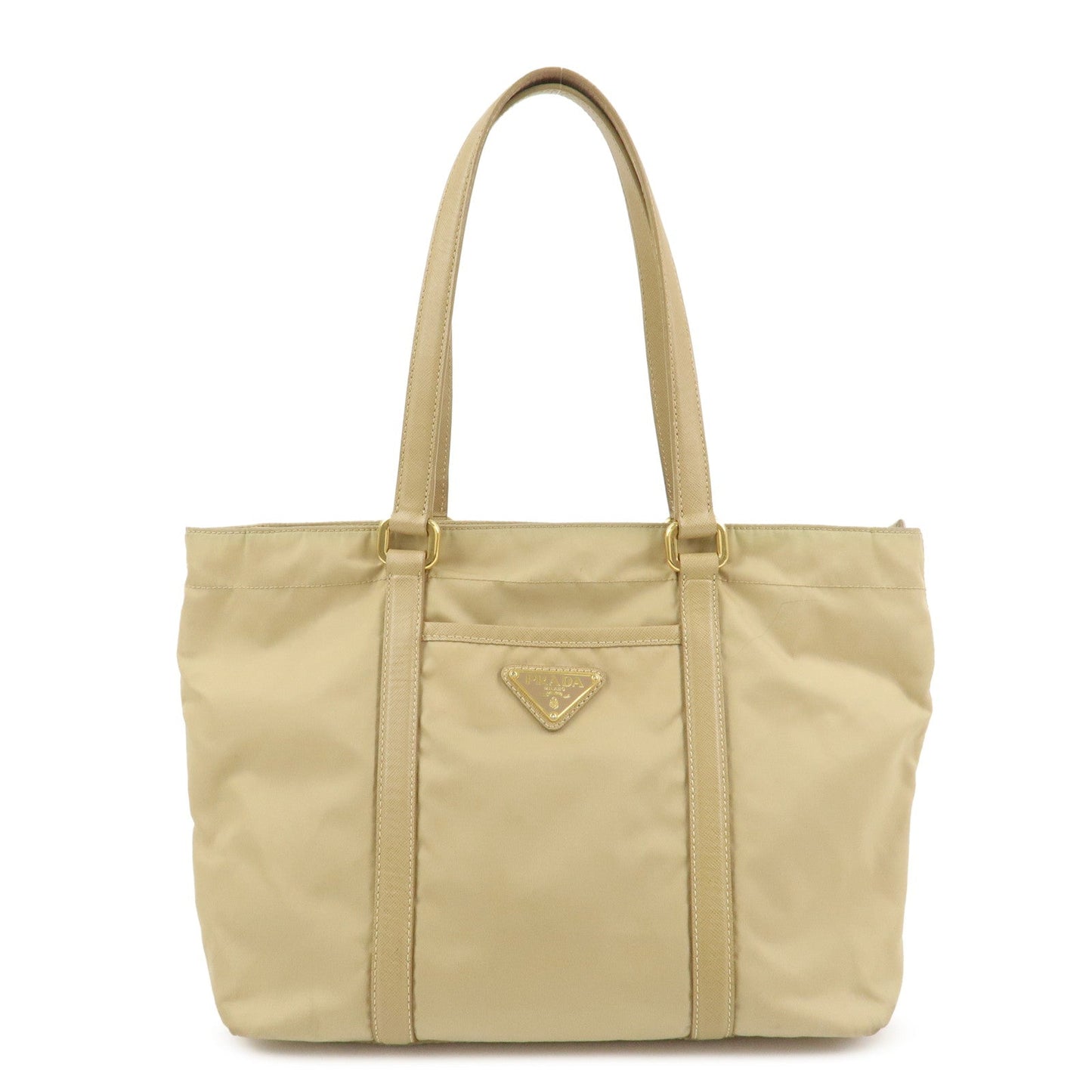 Tote Bag Triangle Leather Nylon Saffiano