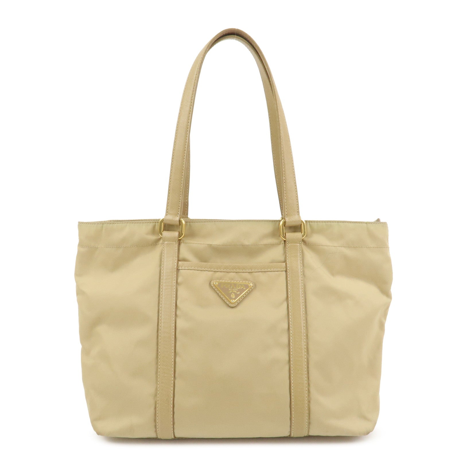 Tote Bag Triangle Leather Nylon Saffiano