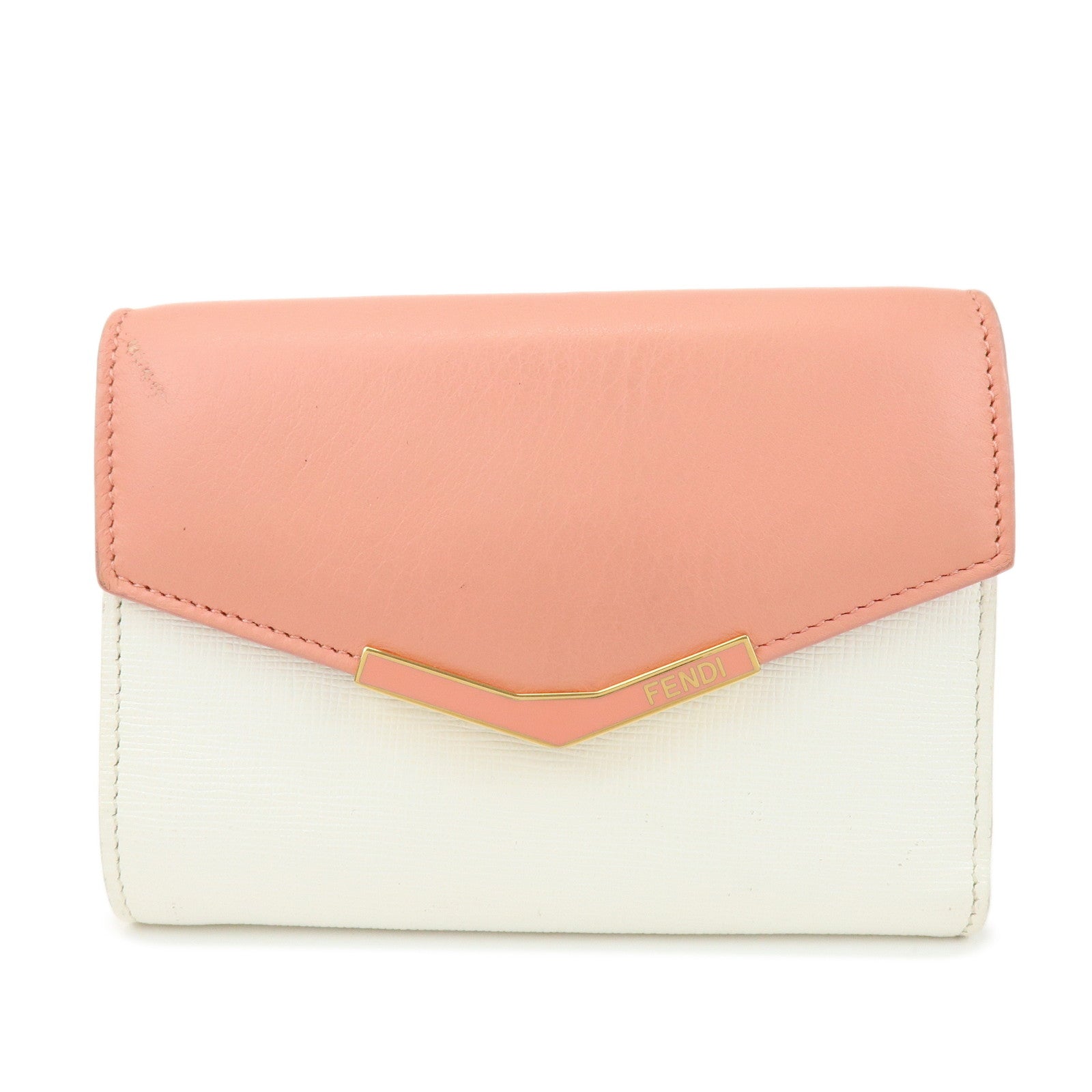 Bicolor Bi-fold Compact Wallet LightPink Leather White Handbag