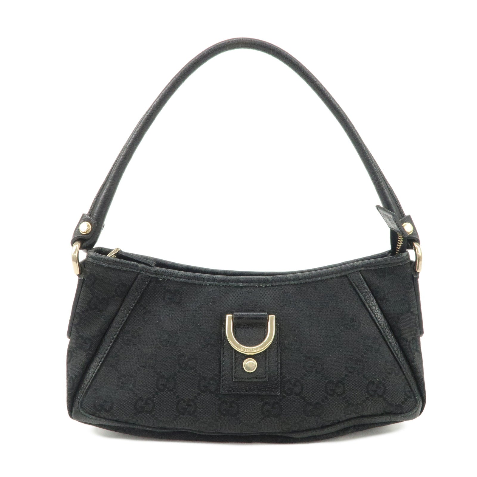 GUCCI Abbey GG Canvas Leather One Shoulder Bag Black Gold Hardware 130939