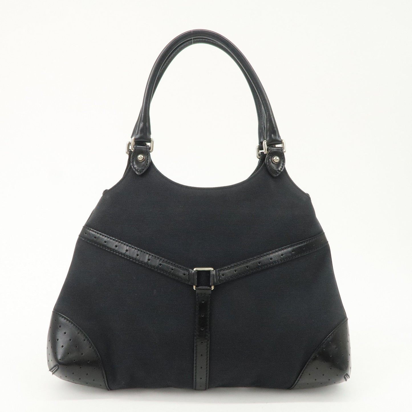 GUCCI Interlocking G Canvas Leather Hand Shoulder Bag Black 114875