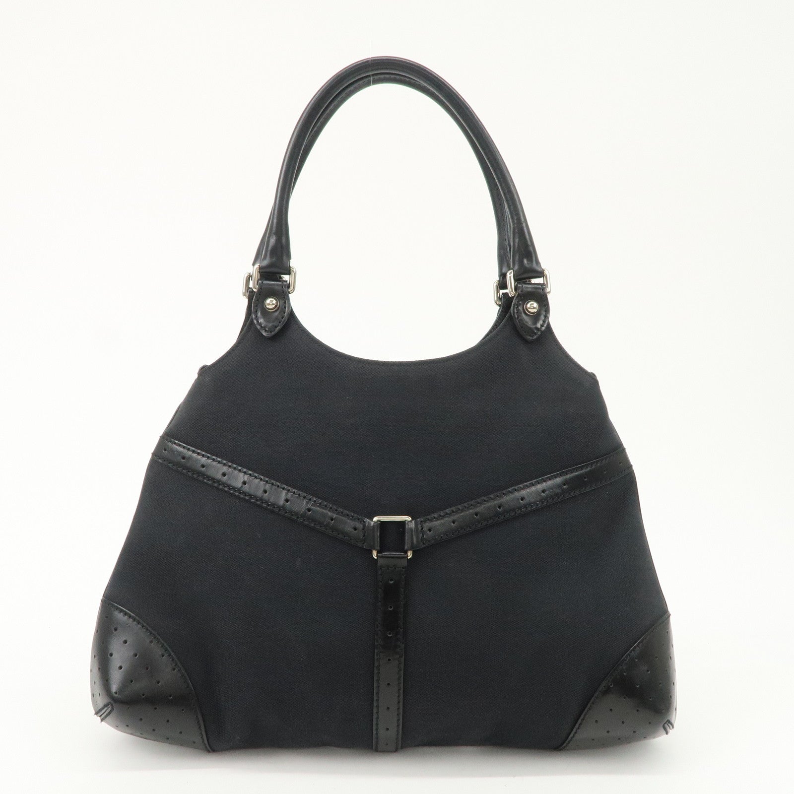 GUCCI Interlocking G Canvas Leather Hand Shoulder Bag Black 114875