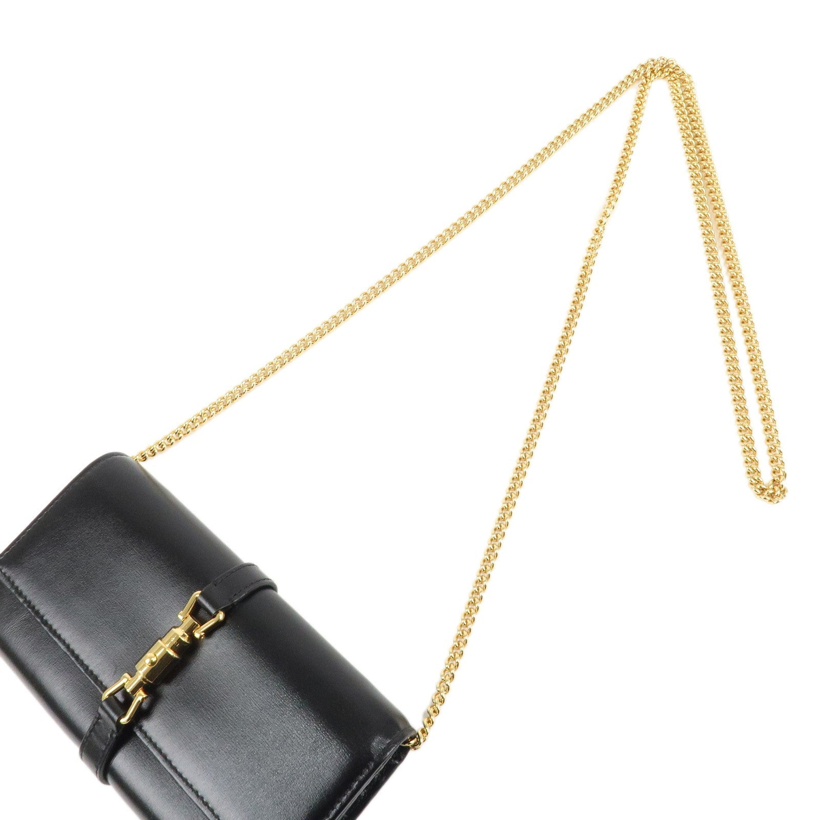 GUCCI Jackie 1961 Leather Chain Wallet WOC Black Gold 652681