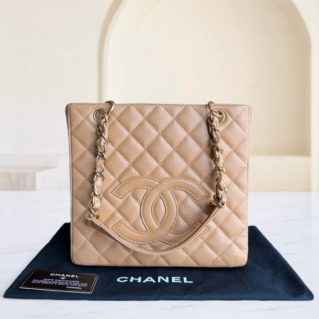 Chanel PST Petite Shopping Tote - Caviar Grained Quilted Beige Tote Bag Series 12