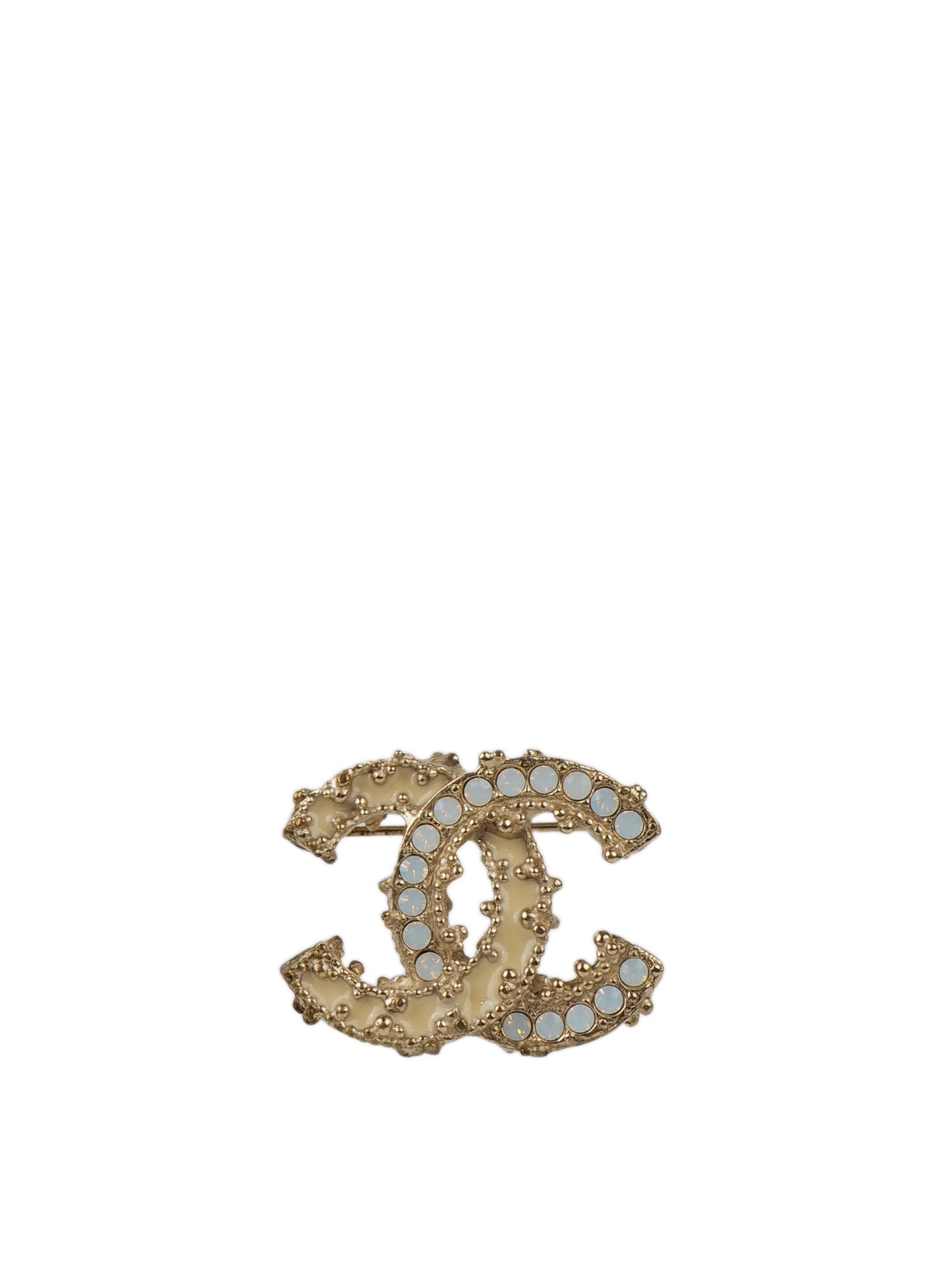 Chanel Small Light Gold & Resin CC Brooch.