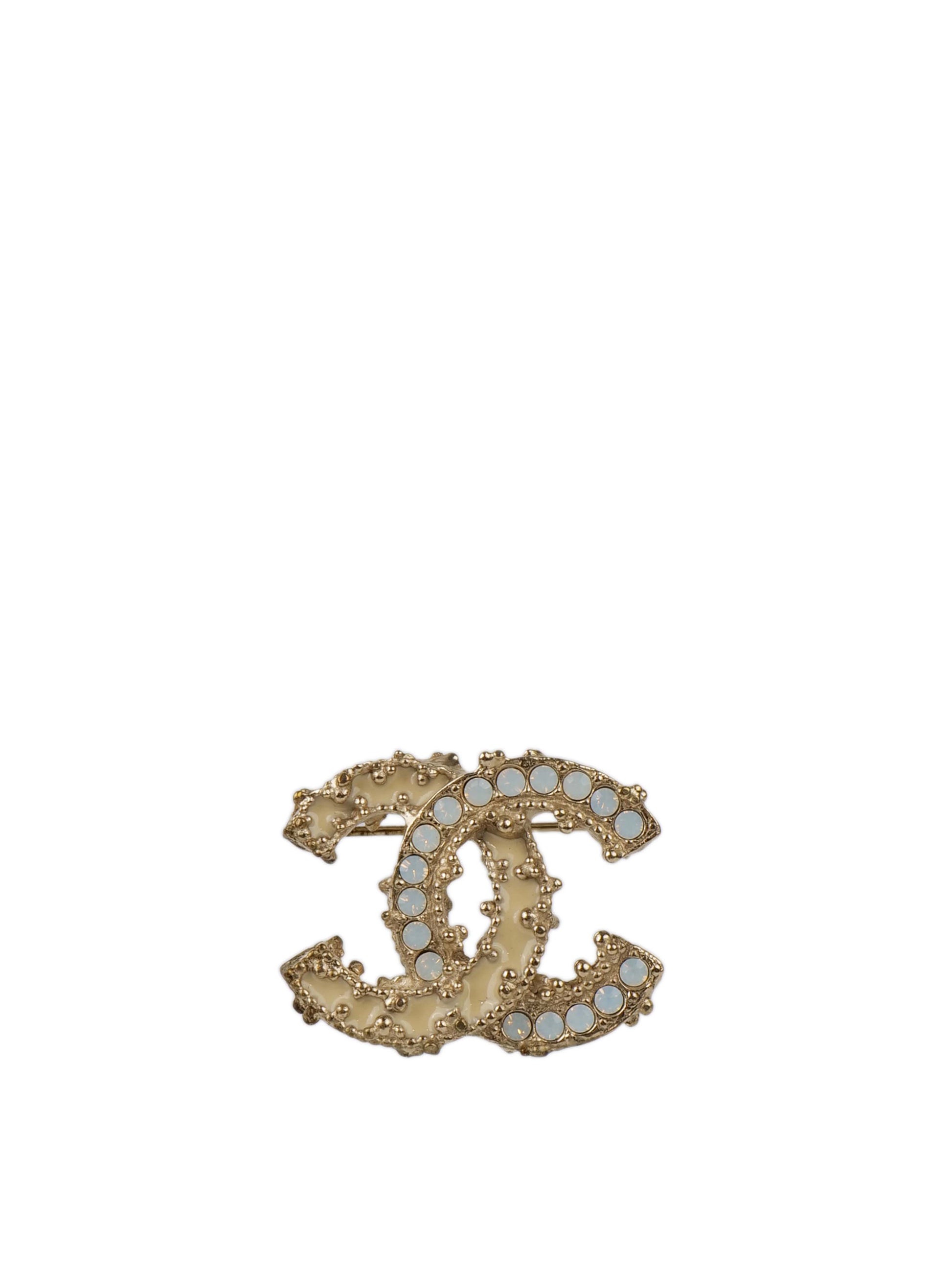Chanel Small Light Gold & Resin CC Brooch.