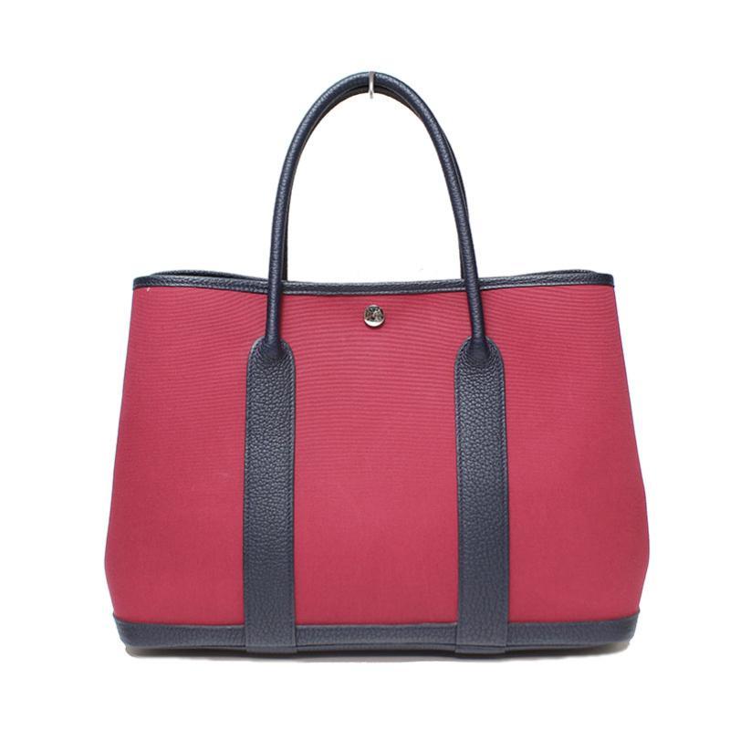 Hermes Luxury Rouge Moyen Garden Party Pm Toile Leather Tote Bag