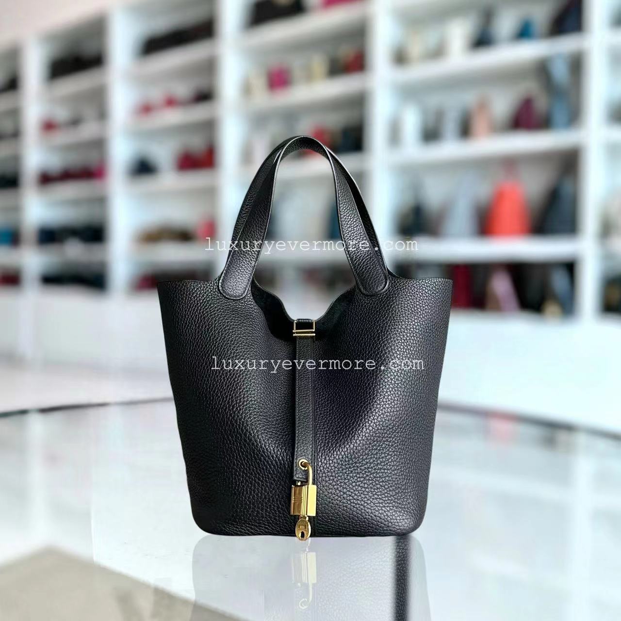 Hermes Picotin Stamp Golden Hardware Handbag Black Travel Bag
