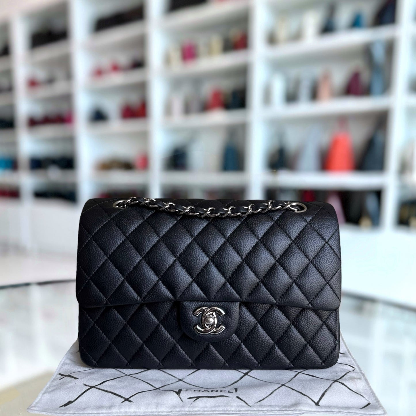 Chanel Classic Flap Medium - Caviar 25CM Quilted Black Silver Hardware Series 14
