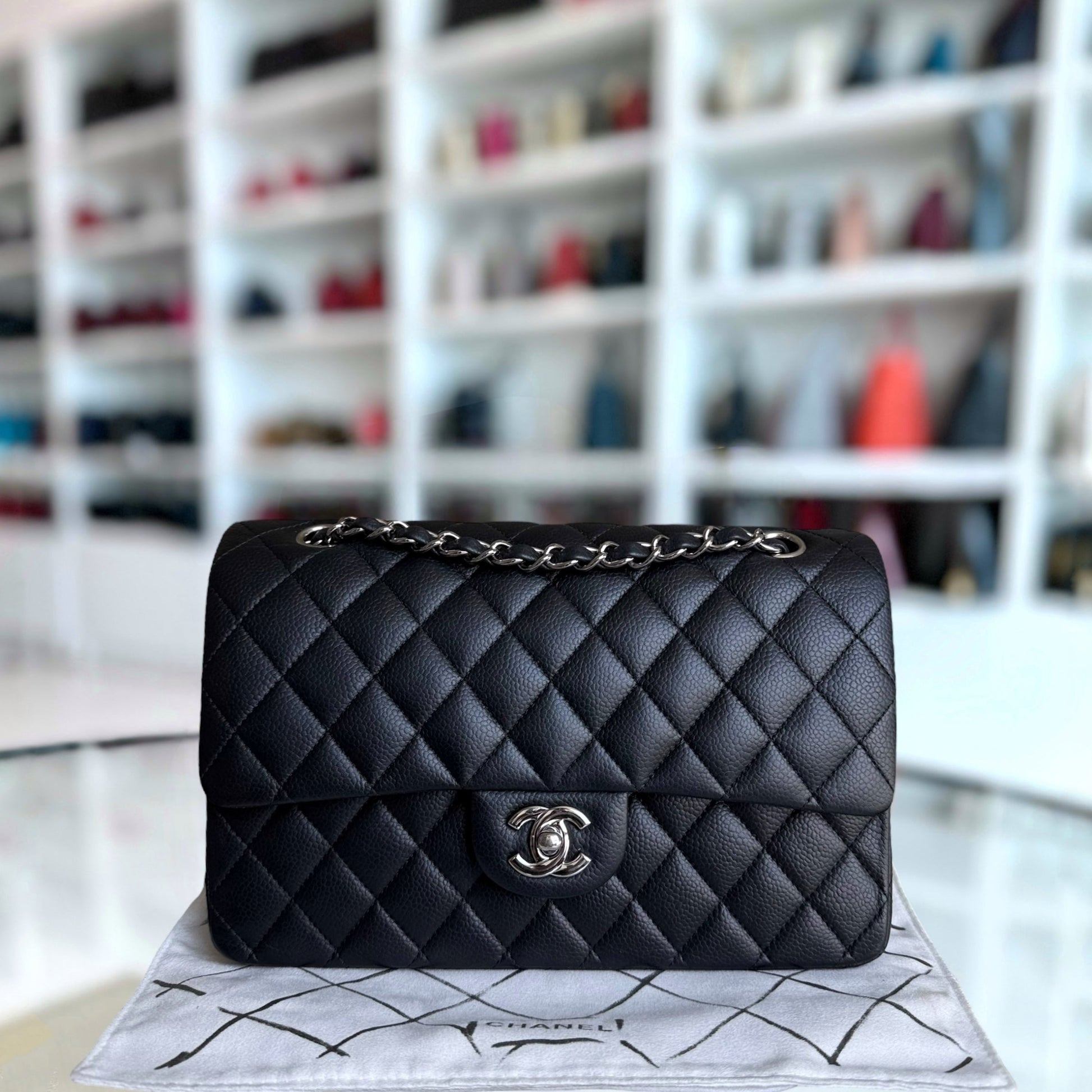 Chanel Classic Flap Medium - Caviar 25CM Quilted Black Silver Hardware Series 14