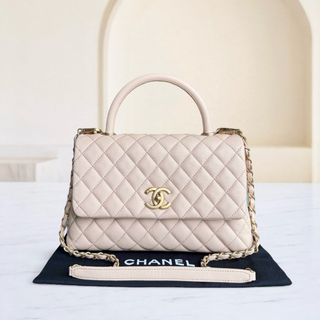 Chanel Coco Handle Medium - Caviar Quilted Grained Calfskin Beige Gold Hardware Series 24