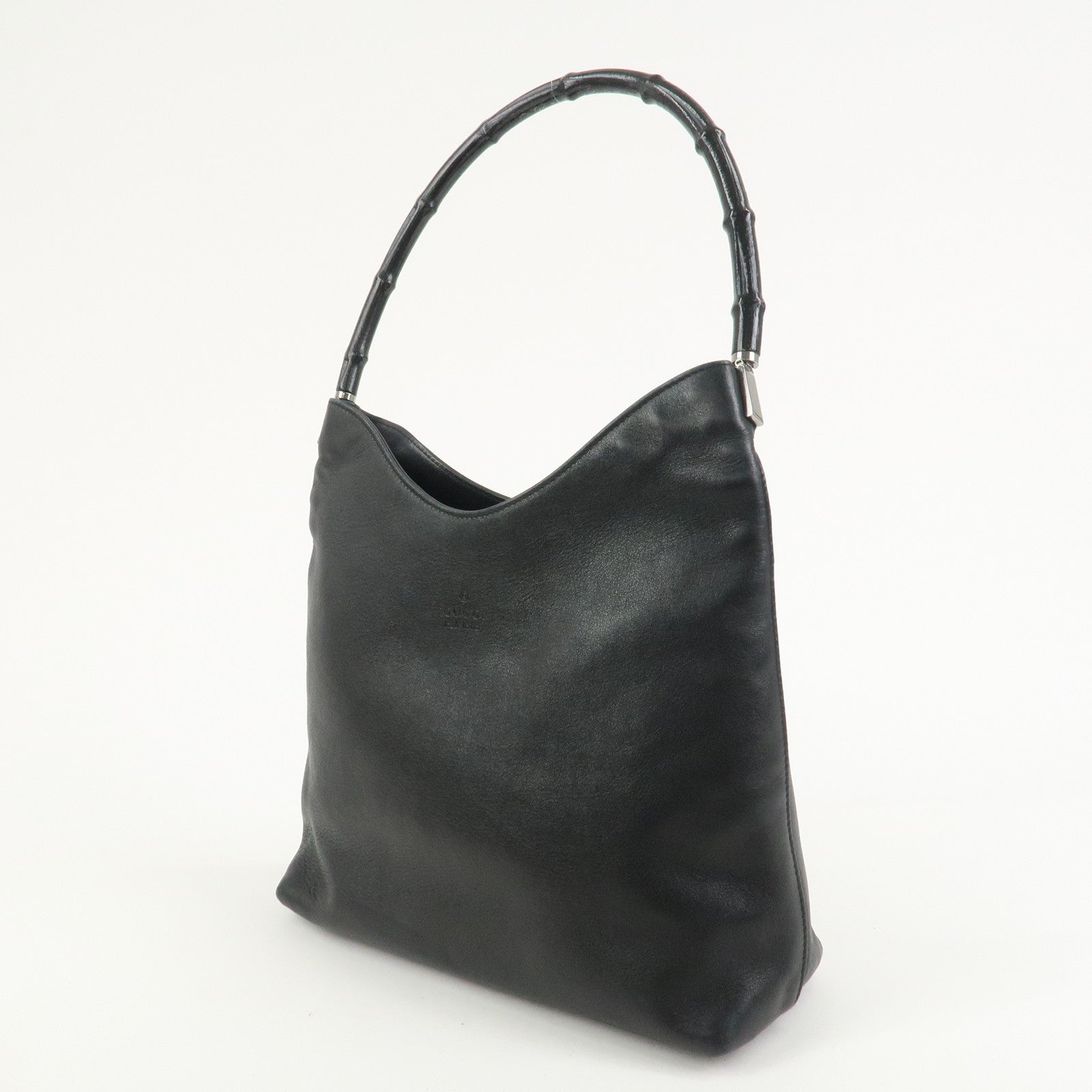 GUCCI Bamboo Leather Shoulder Bag Hand Bag Black 001?3244
