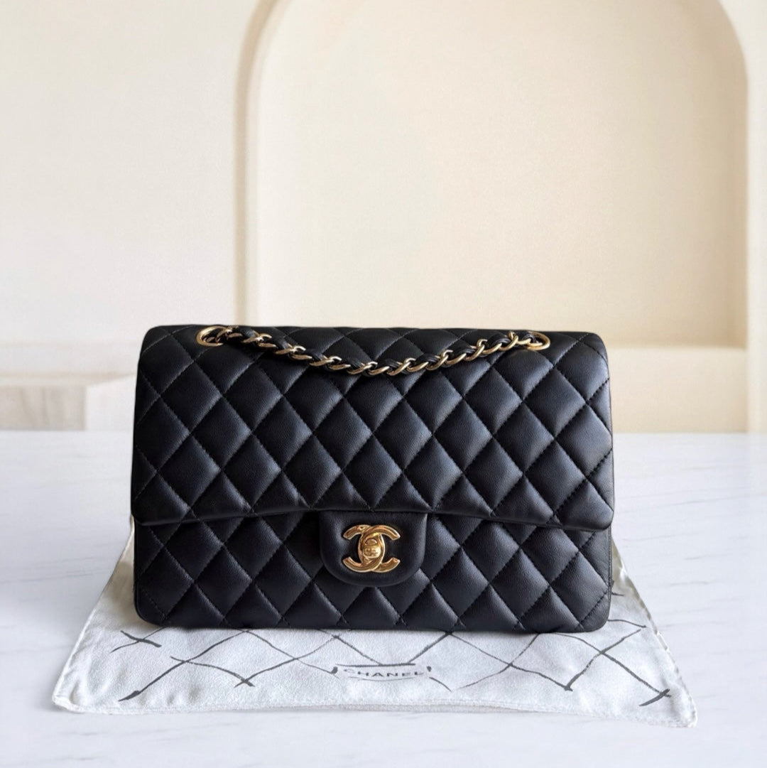 Chanel Classic Flap Medium - Quilted Lambskin Black Gold Hardware Series 24