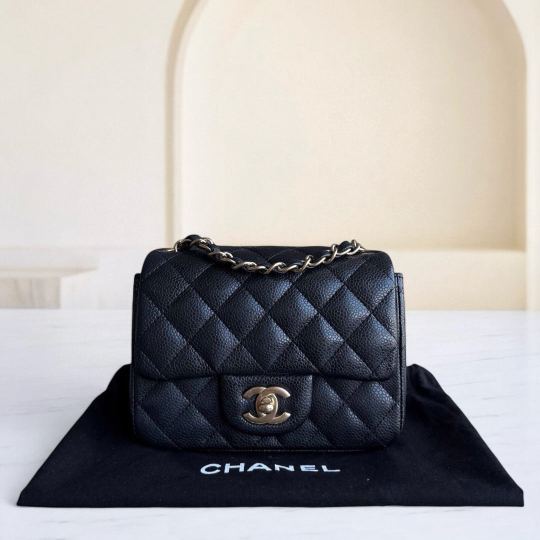 Chanel Classic Flap Mini Square - Caviar Quilted Grained Calfskin Black Gold Hardware Series 20