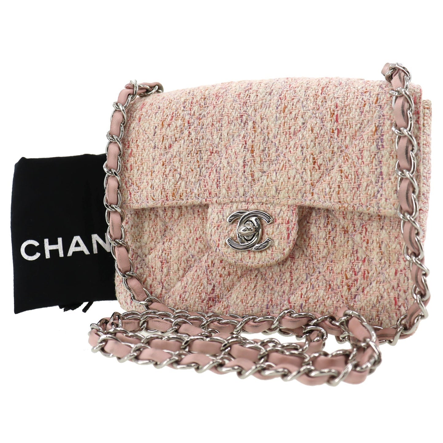 CHANEL Matelasse  Shoulder Bag Crossbody Pink Tweed Canvas #BN932