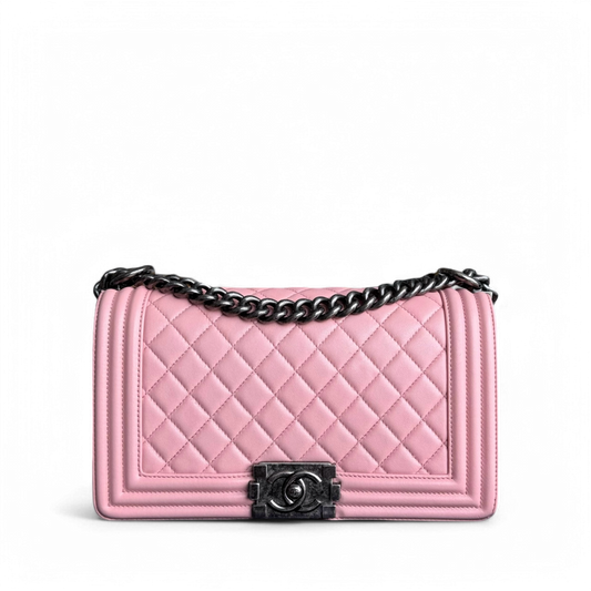Chanel Boy Medium - 25CM Quilted Lambskin Light Pink Ruthenium Silver Hardware Series 20
