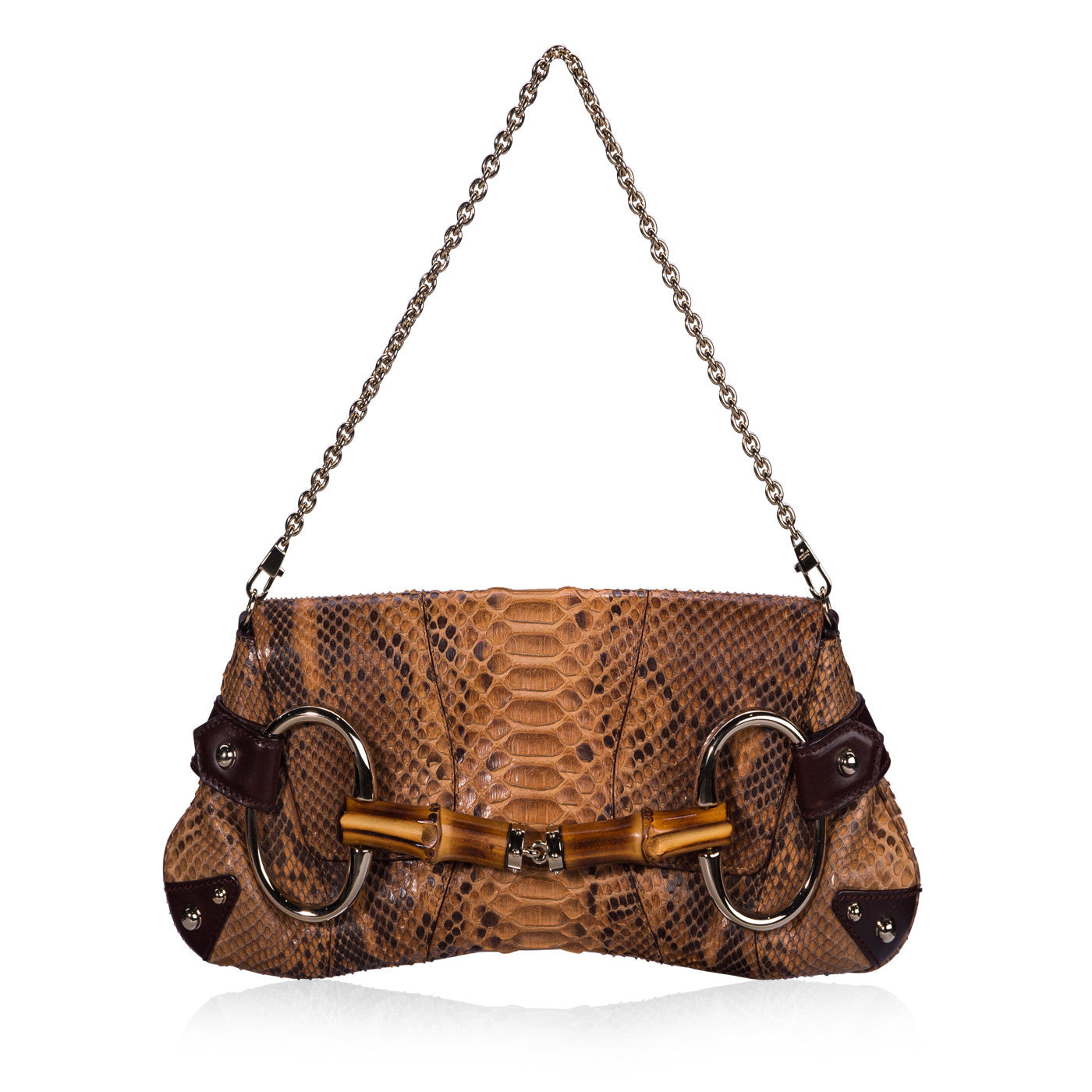 Gucci Python Bamboo Horsebit Shoulder Bag
