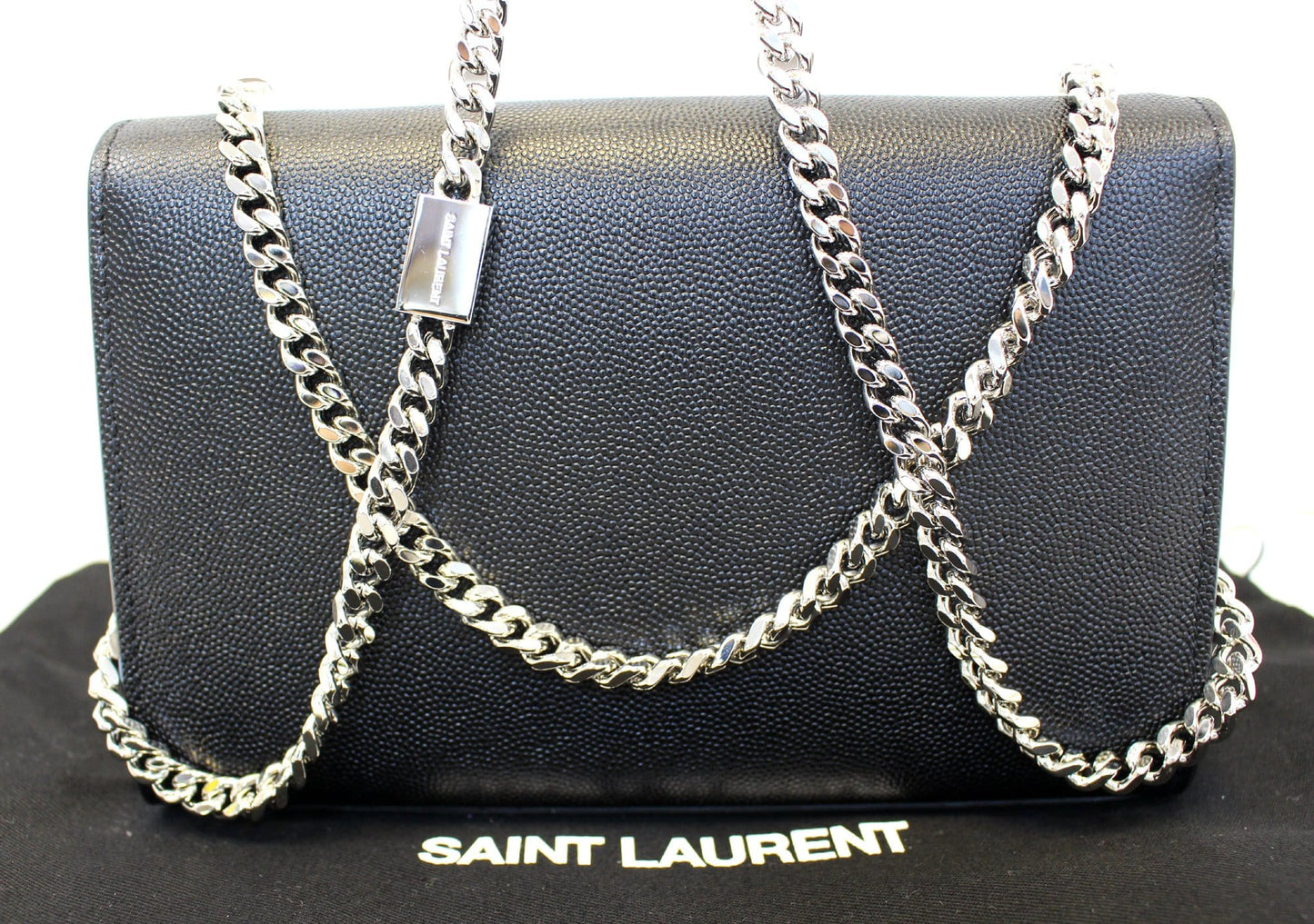 YSL Saint Laurent Yves Kate Clutch Crossbody Bag Leather Black Silver Clutch Bag
