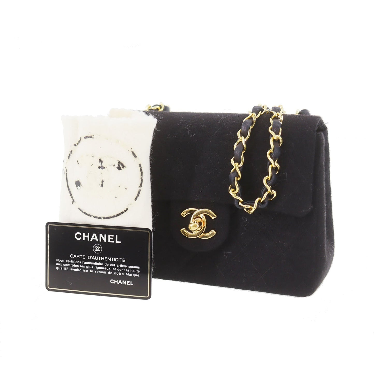 CHANEL Matelasse Crossbody Shoulder Bag Black Cotton #AF580