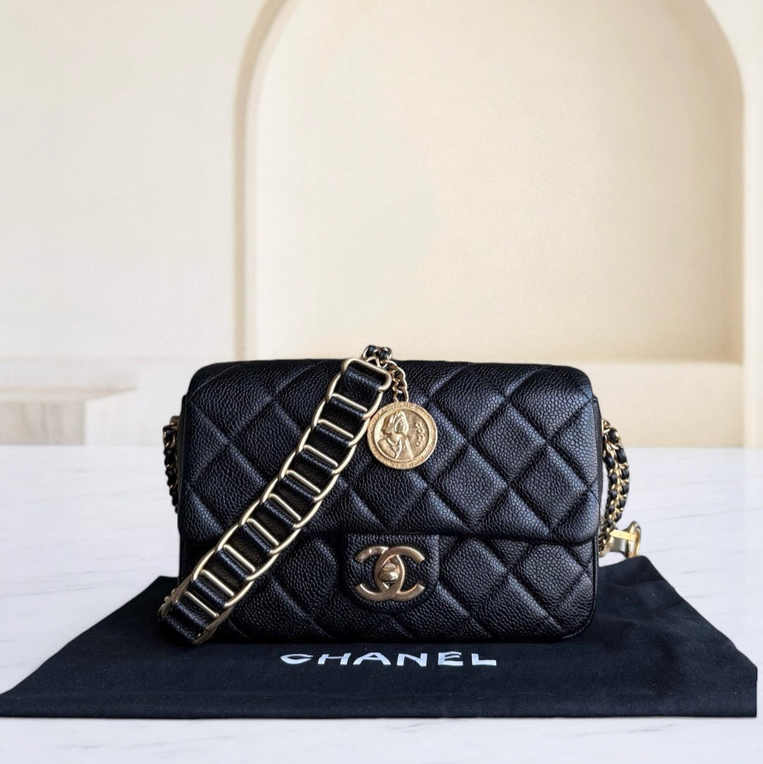 Chanel Seasonal Flap Bag - Caviar Medallion Soul Quilted Black Handbag