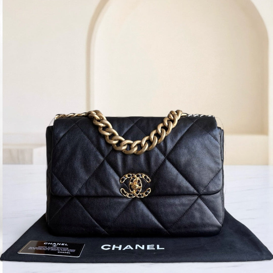Chanel 19 Bag Medium - Goatskin Hardware Two-tone Quilted Black Handbag