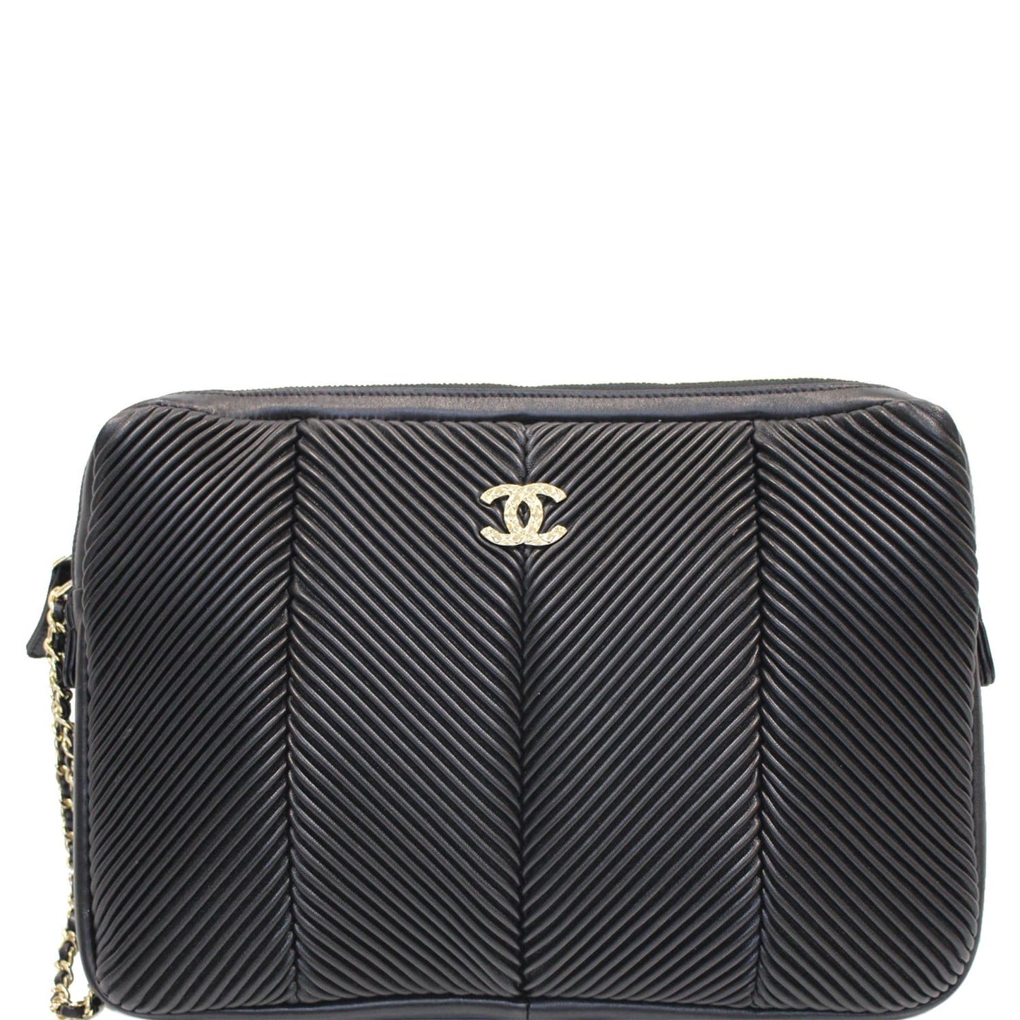 Chanel CC Zip Wristlet - 20 Leather Lambskin Black Travel Bag