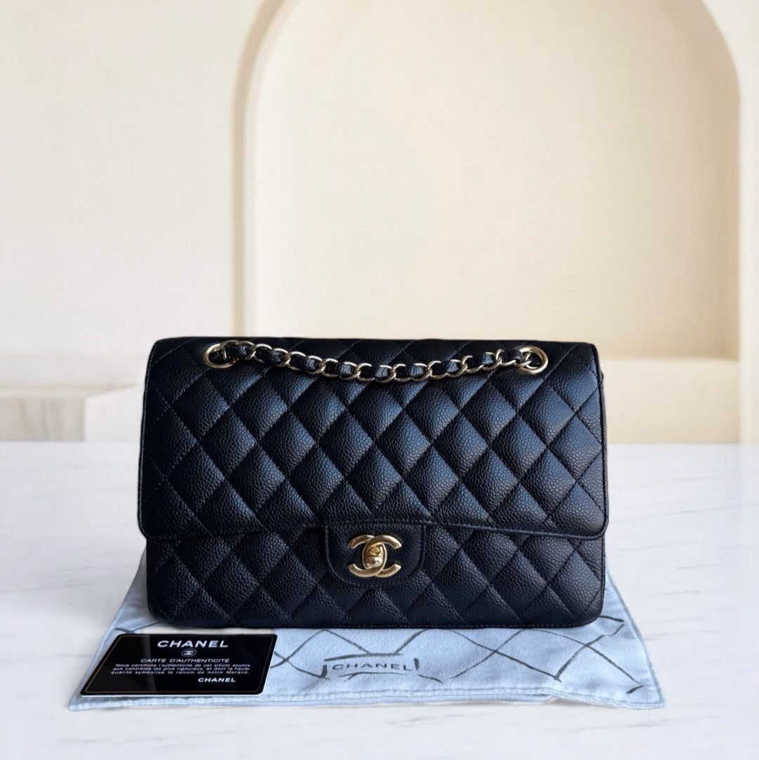 Chanel Classic Flap Medium - Caviar Quilted Grained Calfskin Black Gold Hardware Series 19