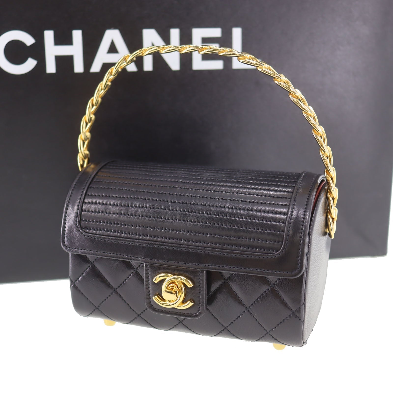 CHANEL  Flap Mini Handbag Black Lambskin Leather #CY875