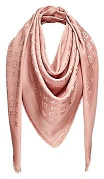 Louis Vuitton Silk Wool Shawl Scarf Monogram Pink