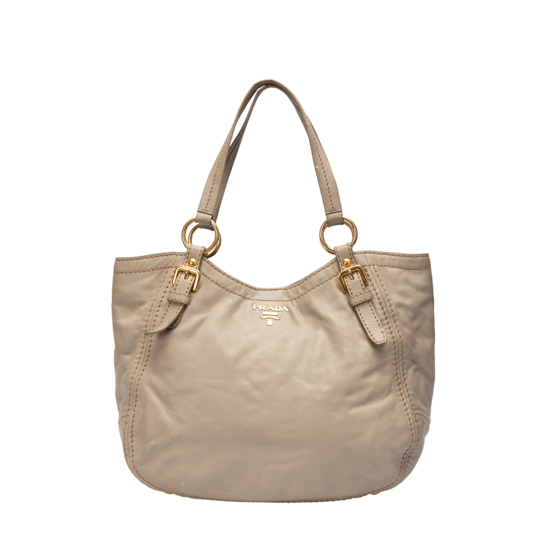 Prada Grey Shoulder Bag Leather Gray
